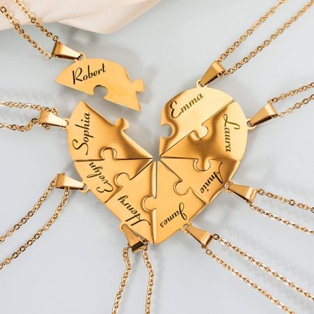 Personalized Puzzle Heart Necklace Set – Custom Name Engraved Family or Friendship Jewelry